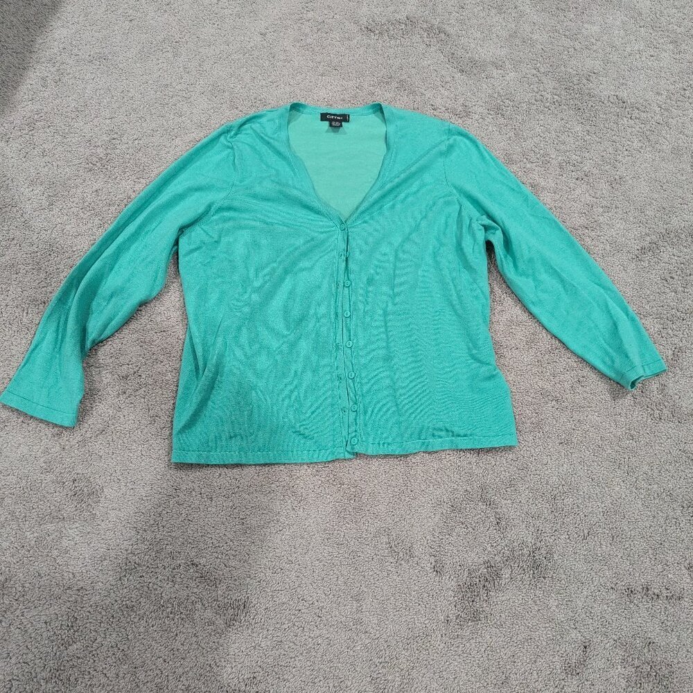 City Silk Aqua Green Blue Cardigan Silk Blend‎ Size 3X